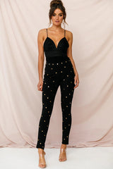 Manhattan Gold Button Pants Black