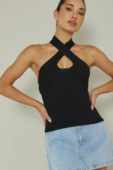 Lou Cut-Out Halter Top Black