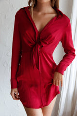 Marinah Tie Bust Shirt Dress Wine