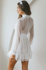 Mandalay High Neck Long Sleeve Waistband Dress White