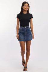 Black T-Shirt Short Sleeve Crew Neck Long Line