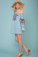 Saige Floral Day Dress Denim Blue