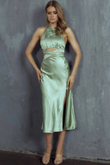 Social Butterfly Cut-Out Waist Midi Dress Pistachio