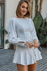 Morning Light Long Sleeve Tied Back Dress White