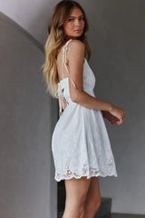 Lovers Lane Lace Trim Tied Strap Dress White