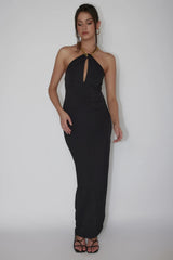 Slow Dance Chain Halter Midi Dress Black