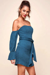 Veronica Off the Shoulder Bell Sleeve Dress Teal