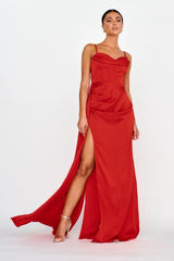 Secret Sweetheart Neckline Split Maxi Dress Red
