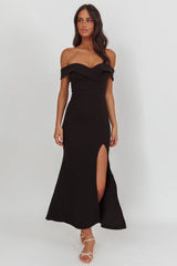 Rider Off-Shoulder Front Split Maxi Dress Black