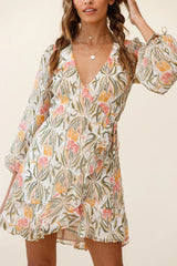 Hartley Balloon Sleeve Wrap Dress Floral Print Green