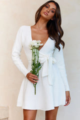 Shooting Star Long Sleeve Side Tie Knit Dress White