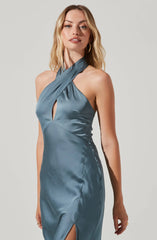 Marissa Satin Halter Neck Midi Dress