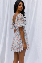 Vista Del Mar Tied Bust Mini Dress Floral Steel Blue