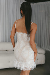 St Tropez Cami Strap Frill Hem Lace Mini Dress White