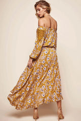 Mojave Off-Shoulder Floral Maxi Dress Mustard