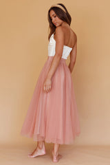 Jasmine Organza Mesh Elasticated Waist Midi Skirt Lipstick