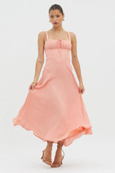 Sweet Pea Tied Bust A-Line Midi Dress Peach