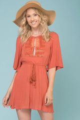 Kayla Tie Waist Crochet Details Dress Rose