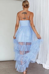 Moonlight Sonata Ruffle Mesh Maxi Dress Sky Blue