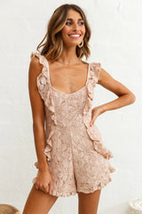 Innocence Lace Ruffle Strap Romper Blush