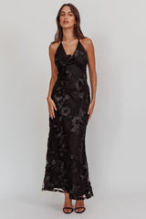 Your Affections Rosette Ribbon Embellished Maxi Dress Black