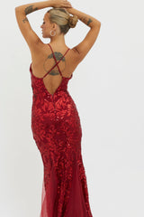 Serenade Song Godet Hem Sequin Maxi Dress Red