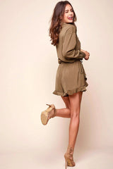 Hayley Classy Tuxedo Romper Olive