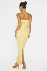 Inga Lace Piping Trim Midi Dress Yellow