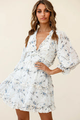 Laney Cutout Back Ruffle Trim Dress Flower Print White