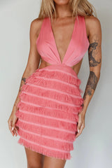 Jolie Fringing Detail Mini Dress Barbie Pink