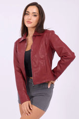 Red Faux Leather Jacket Long Sleeve
