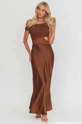 In Blooms Mesh Bodice Maxi Dress Chocolate