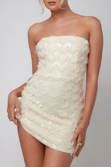 In Paris Embellished Sequin Mini Dress Beige