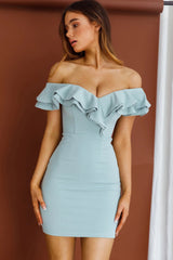 Rossi Off-Shoulder Double Ruffle Dress Blue