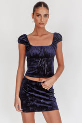 High Rollers Floral Velvet Mini Skirt Navy