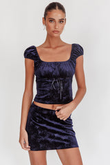 High Rollers Floral Velvet Mini Skirt Navy