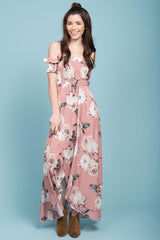 Londyn Floral Print Ruffled Sleeve Maxi Dress Pink
