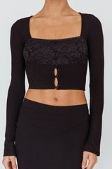 Lauryn Lace Bust Long Sleeve Top Black