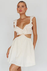 Revel Ruffle Trim Cut-Out Waist Dress Ivory