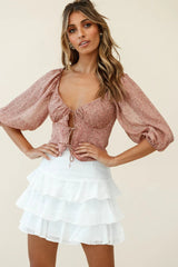 Taz Puff Sleeve Tie Front Top Leopard Print Pink