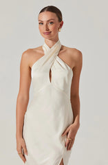 Marissa Satin Halter Neck Midi Dress