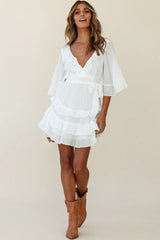 Time Will Tell Angel Sleeve Frill Detail Dress White