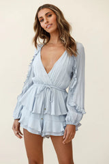 Nebula Long Sleeve Layered Ruffle Romper Grey