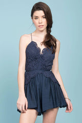 Henley Lace Top Romper Navy
