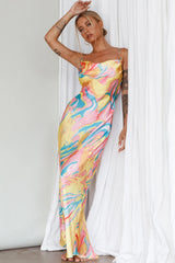 Moment With You Ruched Bust Midi Dress Swirl Yellow/Green
