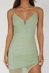 Lake Como Ruched Mesh Midi Dress Mint