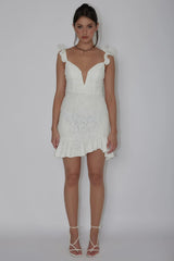 Kianna Ruffle Strap Lace Mini Dress White