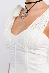 Kellie Bow Shoulder Mini Dress White