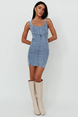 Laramy Low Back Mini Dress Washed Blue