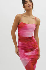 Logan Cami Strap Midi Dress Abstract Pink